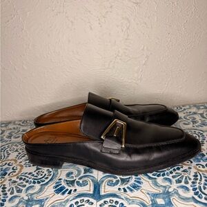 Aquatalia Black Leather Slip-On Loafers